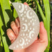 Dolphin Minerals Crystal Medium Selenite Moon Etched With a Star And Moon Design Etched Moon Medium