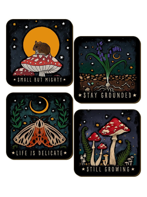 GOLDENHANDS Still Growing Mushroom Coasters Set of Four