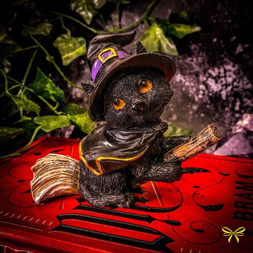 Nemesis Now Cat Figurine Tabitha Small Witches Familiar Black Cat and Broomstick Figurine U5284S0