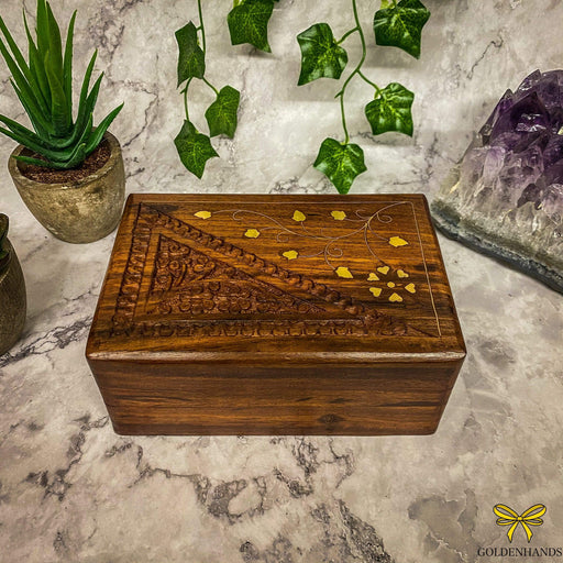 Verma Enterprises Trinket Box Floral Trick Wooden Box with Brass Inlay CC-7637