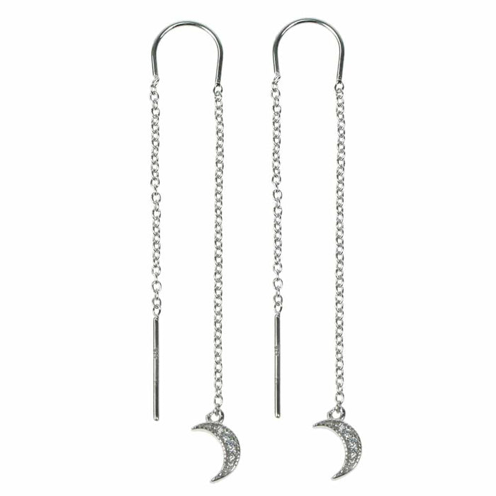Zilver Designs Silver Jewellery Moon Crystal Cubic Zirconia Solid 925 Sterling Silver Pull Thru Earrings SE4406
