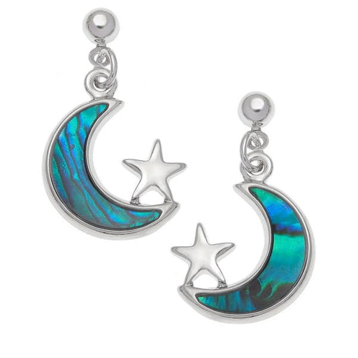 Talbot Fashions LLP Blue Paua Shell Moon And Star Drop Stud Earrings TJ268