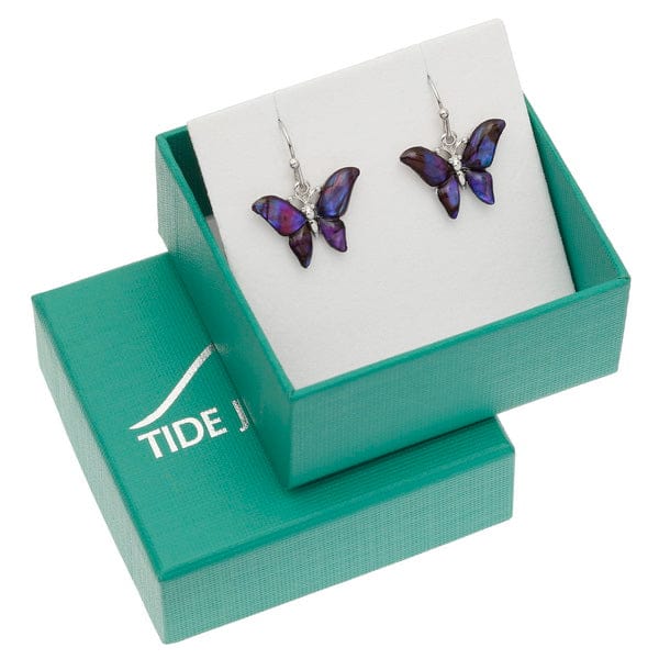 Talbot Fashions LLP Purple Paua Shell Butterfly Earrings TJ029