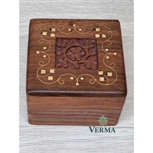 Verma Enterprises Carved Brass Inlay Box 5231-CC