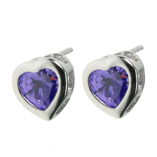 Zilver Designs Heart Shape Amethyst Colour Cubic Zirconia Studs SE4420