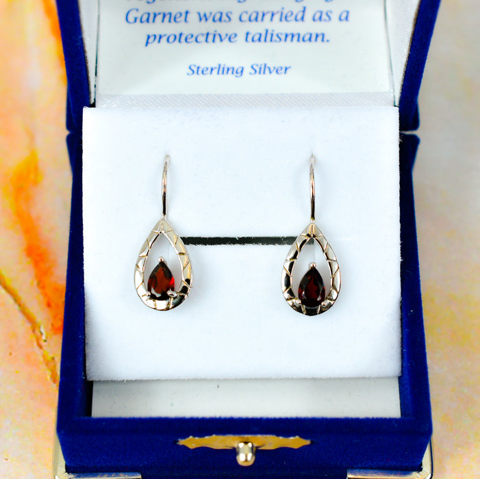 Garnet Open Drop Solid 925 Sterling Silver Hook Earrings - GOLDENHANDS
