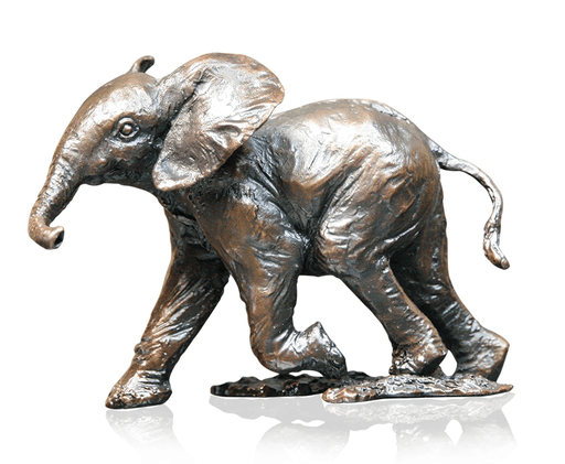 Art in Bronze Bronze Figurine Baby Elephant Running Butler & Peach Miniature Bronze Sculpture 974
