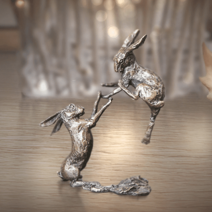 Art in Bronze Bronze Figurine Boxing Hares Butler & Peach Miniature Bronze Sculpture 2012