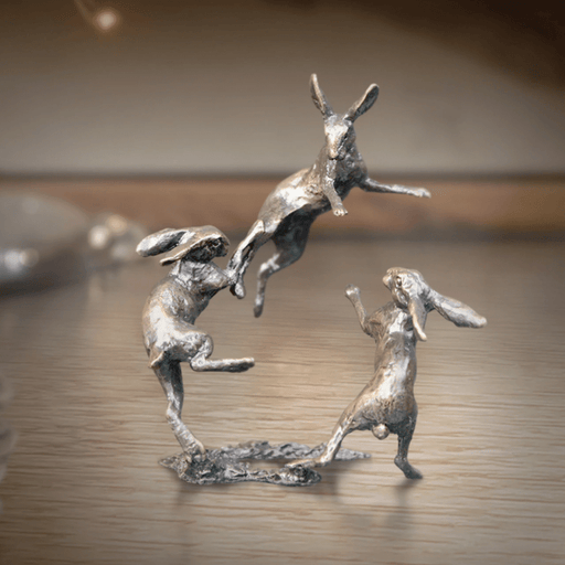 Art in Bronze Bronze Figurine Hares Dancing Butler & Peach Miniature Bronze Sculpture 2079