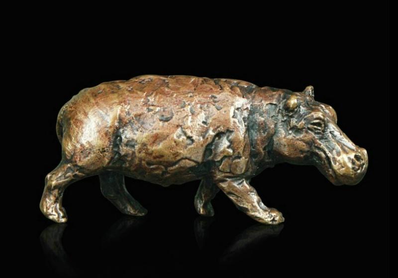 Art in Bronze Bronze Figurine Hippo Butler & Peach Miniature Bronze Sculpture 2006