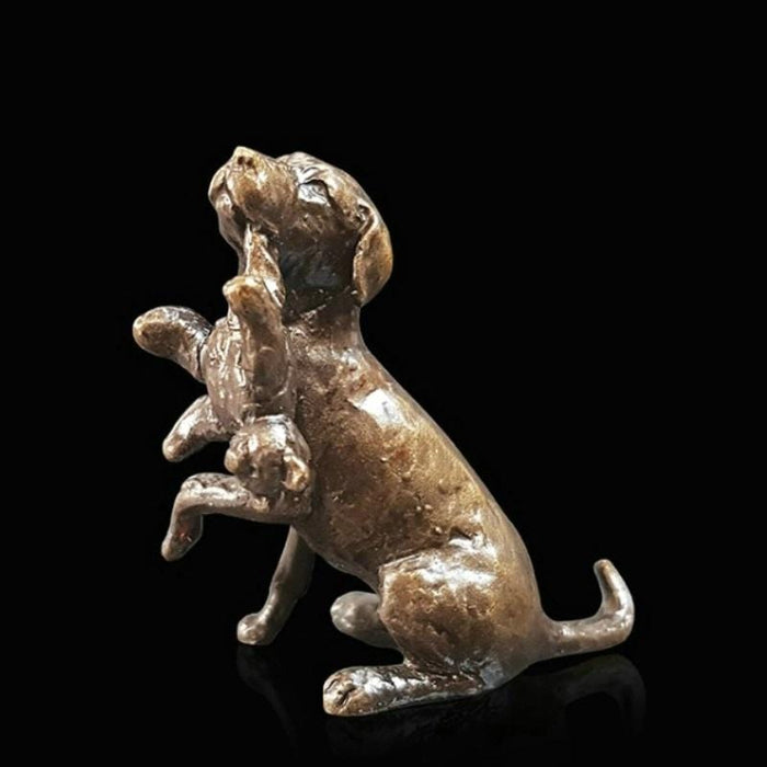 Art in Bronze Bronze Figurine Labrador with Teddy Butler & Peach Miniature Bronze Sculpture 2074
