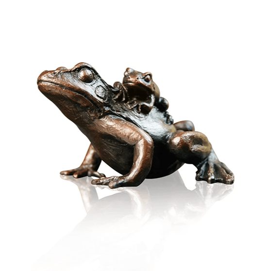 Art in Bronze Bronze Figurine Small Frog with Baby Butler & Peach Miniature Bronze Sculpture 932