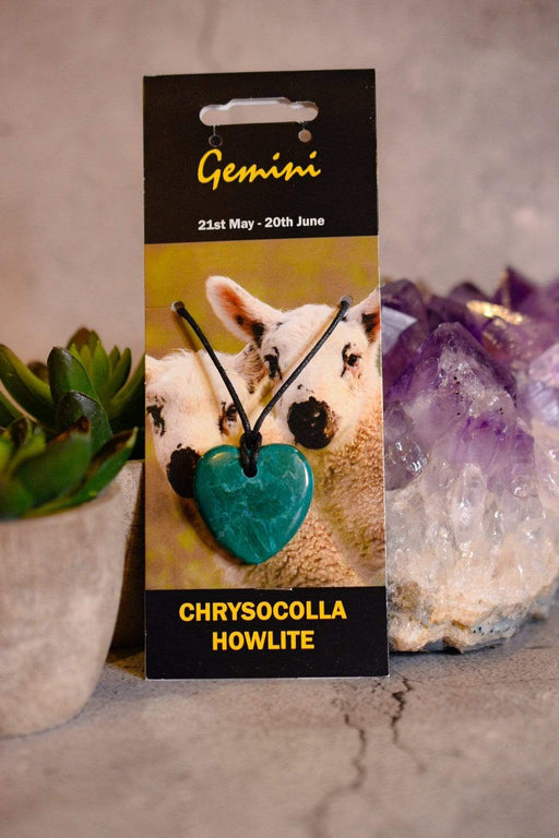 Crystal Classics Birthstone Jewellery Gemini Chrysocolla Howlite Heart Pendant NZ17