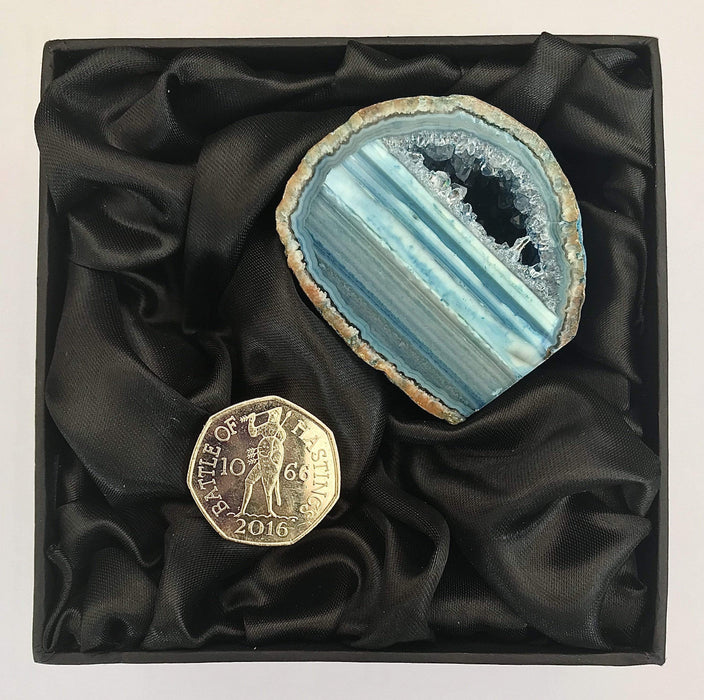Crystal Classics Boxed Mineral Small Blue Agate Geode In Gift Box BXS02