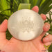Crystal Magick Crystal Selenite Lotus Flower Engraved Palm Stone 49PS-LOTUS