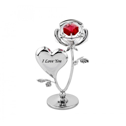 Crystal World CRYSTOCRAFT™ I Love You Rose Chrome Plated Ornament With Crystal Detailing From Swarovski® By Crystocraft U558