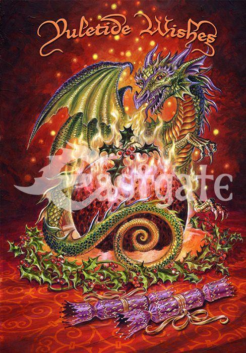 Eastgate Yule Card Flaming Dragon Pudding Card BY16