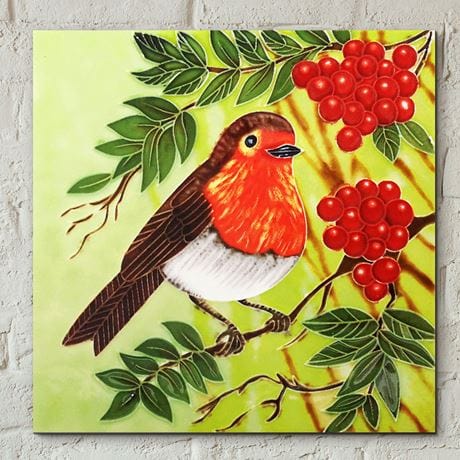 Fiesta TILES Red Berry Robin by Judith Yates 8x8 Decorative Ceramic Tile Picture 5904