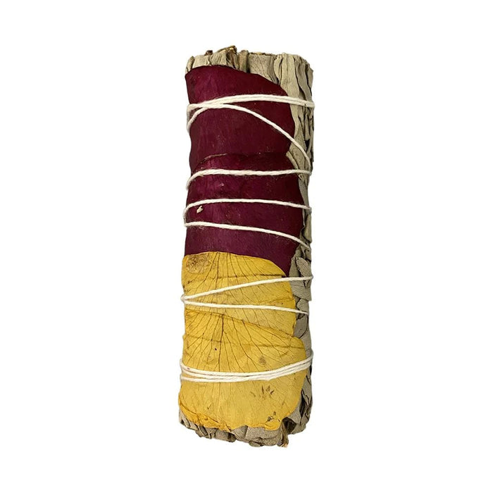GLOBAL 1ST Smudge Stick Sage Smudge Stick White Sage Red and Yellow Rose Petals 4-Inch VN-0250-SMDG-04-10CM