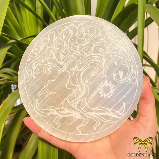 Crystal Magick Crystal Selenite Large Engraved Tree of Life Charging Plate 49LCP-TOL