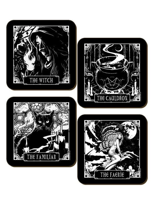 Grindstore Witch, Cauldron, Familiar & Faerie Set 4 Piece Coaster Set CSTRPK123