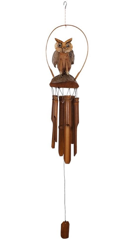 Java Art Windchime Owl Bamboo Chime WC_03338