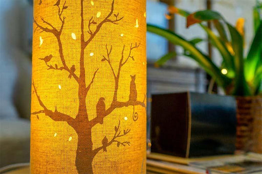 Light-Glow Lamp Cat and Birds Fabric Lamp FL008