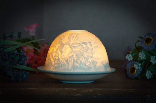 Light-Glow Tealight Holder Iris Flower and Humming Bird Lithophane dome Tealight Holder LD11065