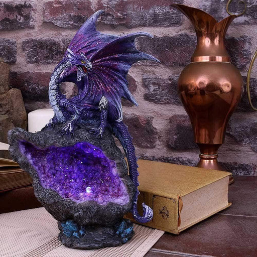 Nemesis Now Dragon Figurine Amethyst Custodian Fantasy Purple Dragon Sitting On A Geode u4498n9