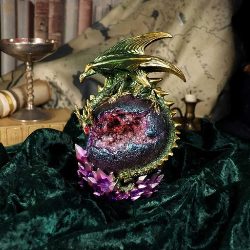 Nemesis Now Dragon Figurine Guardian of the Glow Green Dragon Purple Geode Crystal Figurine U5430T1