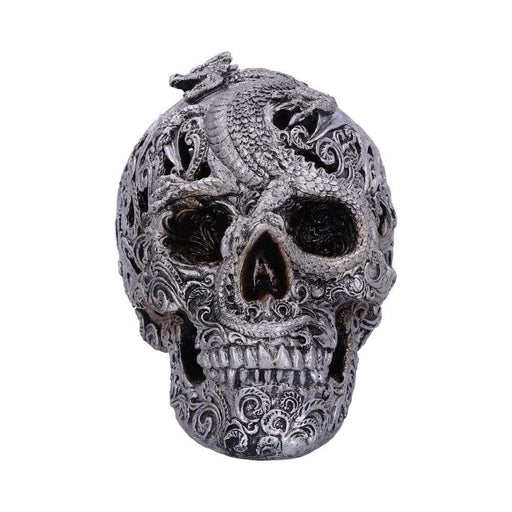 Nemesis Now Skull Ornament Cranial Drakos Engraved Silver Dragon Skull Ornament U4977R0