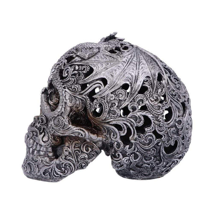 Nemesis Now Skull Ornament Cranial Drakos Engraved Silver Dragon Skull Ornament U4977R0