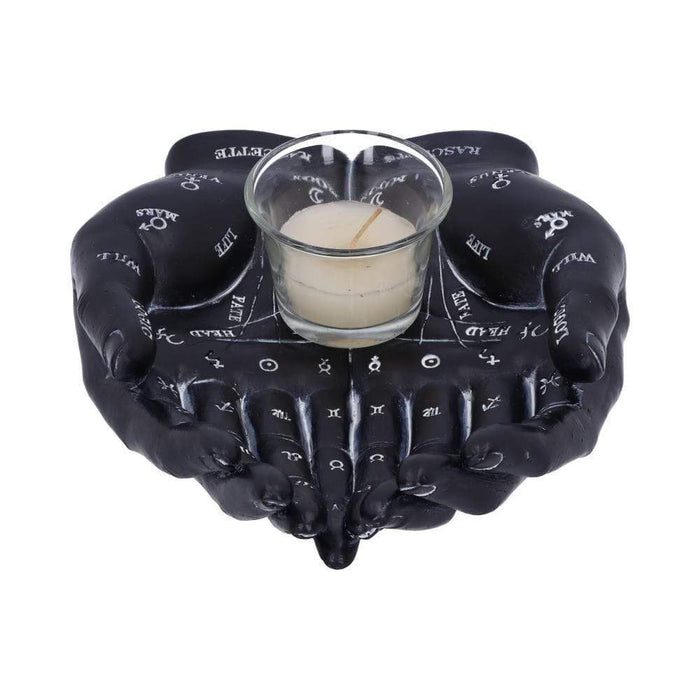 Nemesis Now Tealight Holder Palmist's Guide Black Chiromancy Hands Candle Holder U5532T1
