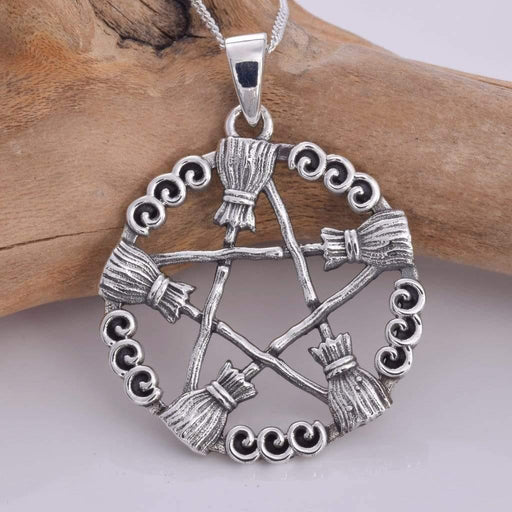 Seventh Sense Silver Jewellery Besom Pentagram Solid 925 Sterling Silver Pendant P635