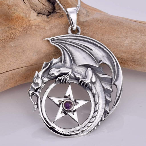 Seventh Sense Silver Jewellery Dragon And Pentagram Solid 925 Sterling Silver Pendant P632