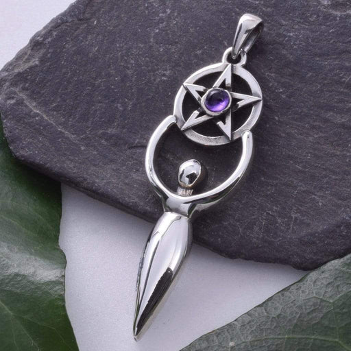 Seventh Sense Silver Jewellery Goddess with Pentacle Solid 925 Sterling Silver Pendant P394