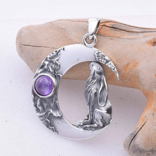 Seventh Sense Silver Jewellery Moon Gazing Hare Solid 925 Sterling Silver Pendant P347