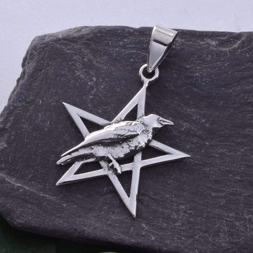 Seventh Sense Silver Jewellery Raven on Pentagram Solid 925 Sterling Silver Pendant P342