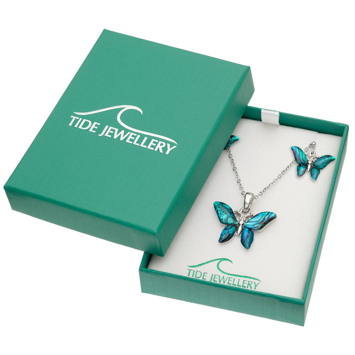 TALBOT FASHIONS LLP Jewellery Blue Paua Shell Butterfly Necklace & Earring TJ035
