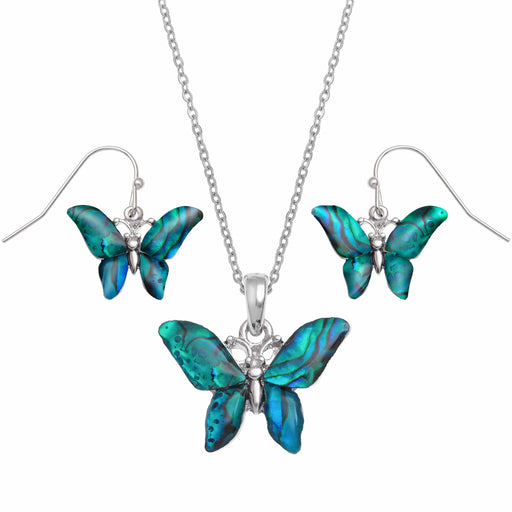 TALBOT FASHIONS LLP Jewellery Blue Paua Shell Butterfly Necklace & Earring TJ035