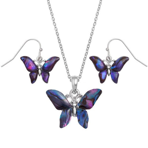 TALBOT FASHIONS LLP Paua Shell Purple Butterfly Necklace & Earring Set TJ030