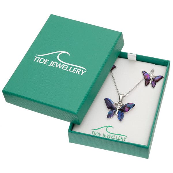 TALBOT FASHIONS LLP Paua Shell Purple Butterfly Necklace & Earring Set TJ030