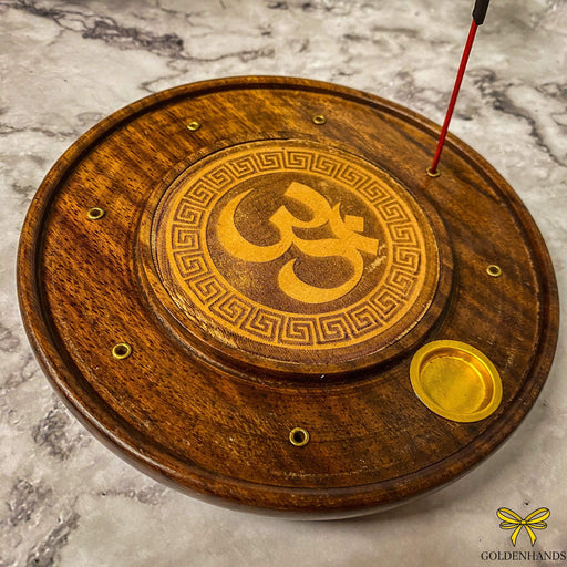 Verma Enterprises Incense Cone Burner Om Incense Plate with Brass Inlay VE-9