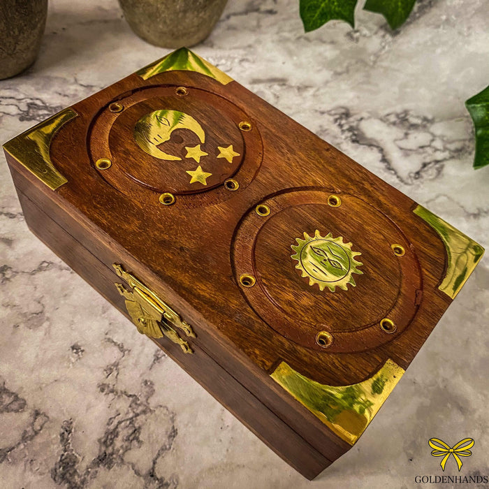 Verma Enterprises Trinket Box Day And Night Wooden Box With Brass Inlay NF-1837
