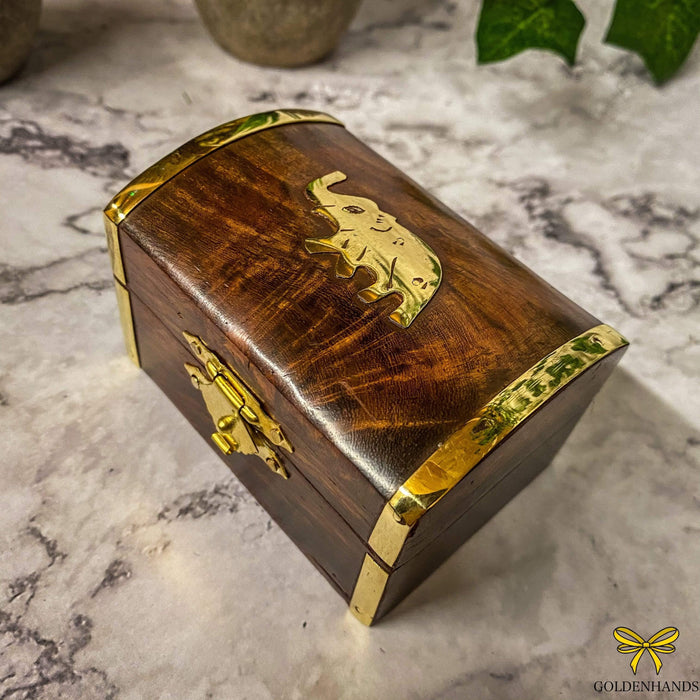 Verma Enterprises Trinket Box Elephant Wooden Box with Brass Inlay 20 NWB