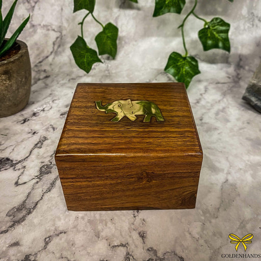 Verma Enterprises Trinket Box Elephant Wooden Box with Brass Inlay VE-33