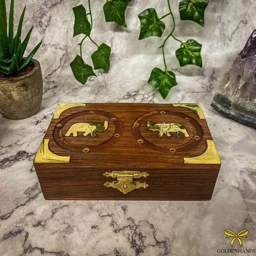 Verma Enterprises Trinket Box Elephants Wooden Box with Brass Inlay 1838