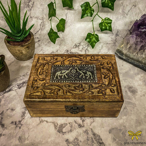 Verma Enterprises Trinket Box Elephants Wooden Box with Brass Inlay NA-394