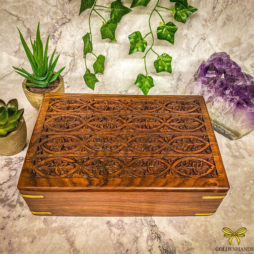 Verma Enterprises Trinket Box Leaf Wooden Box With Brass Corners CC-3344