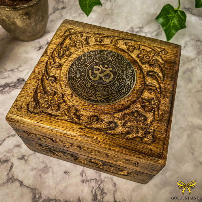 Verma Enterprises Trinket Box Om Wooden Box With Brass Inlay MH-499